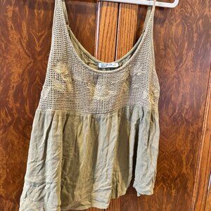 Cotton On Olive Crochet Lace Boho Tank Top – L